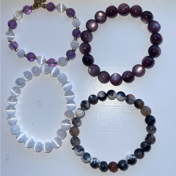Lepdolite, selenite.ocean jasper, purple bracket set 4! - Picture 1 of 2